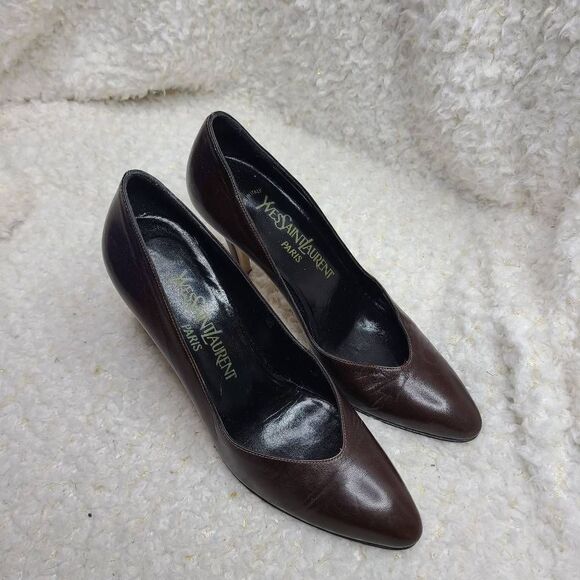 Yves Saint Laurent Vintage Chocolate Brown Leather Pumps sz 7.5 S - Picture 2 of 8